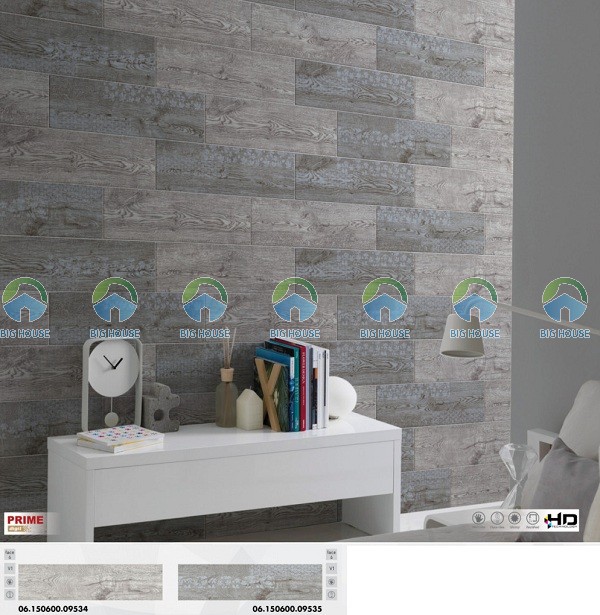 Phòng ngủ sử dụng gạch ốp tường giả gỗ màu xám ấn tượng