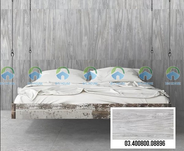Mẫu gạch giả gỗ phòng ngủ Prime 08896 màu xám hiện đại 