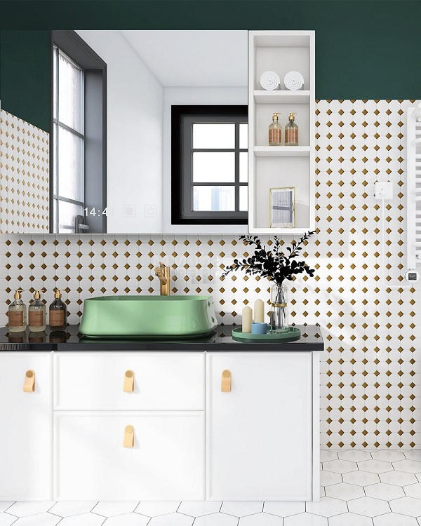 Nhà tắm sử dụng gạch mosaic tông trắng bắt mắt
