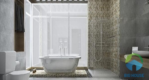 gạch mosaic ốp phòng tắm màu xám đơn giản