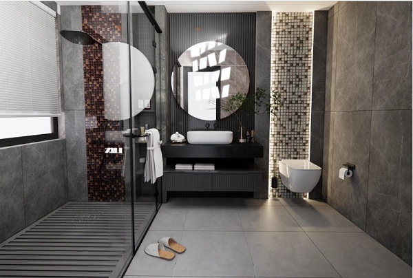 Sử dụng nhiều mẫu gạch mosaic cùng tông ốp tạo điểm nhấn đặc biệt cho nhà tắm