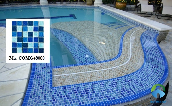 Gạch mosaic gốm CQMF48080 kết hợp 3 gam màu xanh đậm - xanh nhạt- đen nổi bật