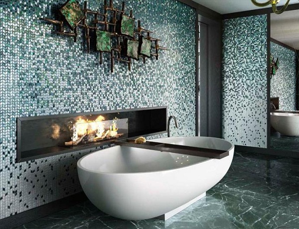 Mẫu gạch mosaic màu xanh đen cho nhà tắm ấn tượng