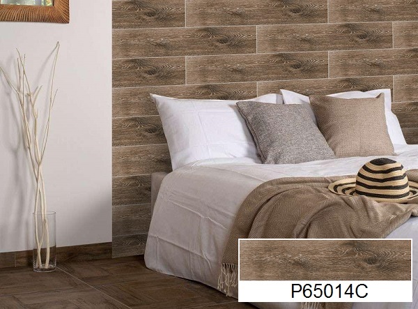 Mẫu gạch giả gỗ phòng ngủ màu tối P65014C của Ý Mỹ sinh động