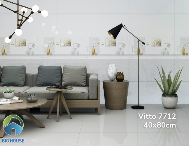 Bộ gạch Vitto 7712 cho phòng khách với bề mặt bóng giúp bạn dễ dàng vệ sinh trong quá trình sử dụng