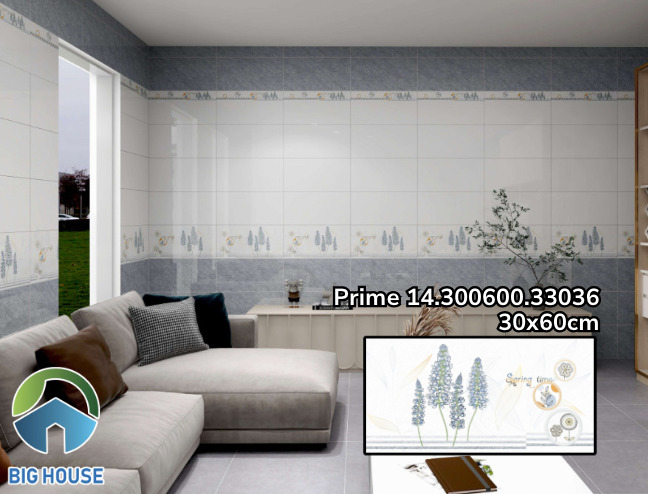 Gạch ốp tường theo bộ Prime 30x60cm có 3 viên đậm - điểm - nhạt với các màu trung tính, hoạ tiết hoa cỏ nhẹ nhàng tinh tế