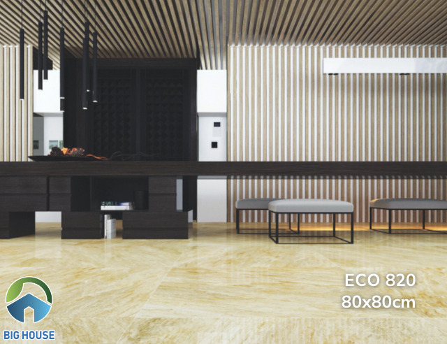 ECO 820 có màu vàng cát, đan xen vân cẩm thạch trắng tạo nên vẻ đẹp hài hoà, giúp không gian thêm phần thẩm mỹ và đẳng cấp