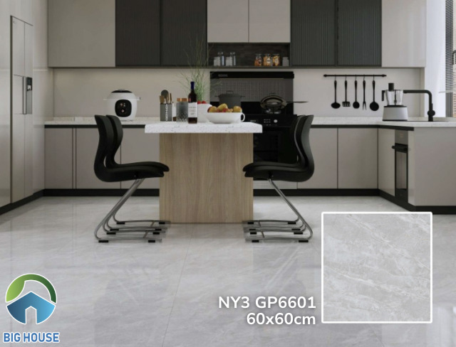 Gạch lát nền Viglacera 60x60 giá rẻ mẫu gạch NY3 GP6601 là mảnh ghép hoàn hảo với tông màu nội thật đen - xám - trắng