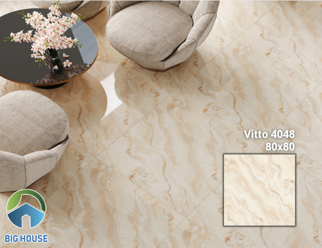 Mẫu gạch Vitto 4048 có nền gạch vàng bề mặt bóng
