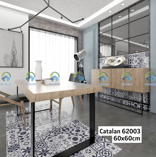 Catalan 62003 là loại gạch bông có kích thước lớn 60x60cm, với các hoạ tiết đối xứng