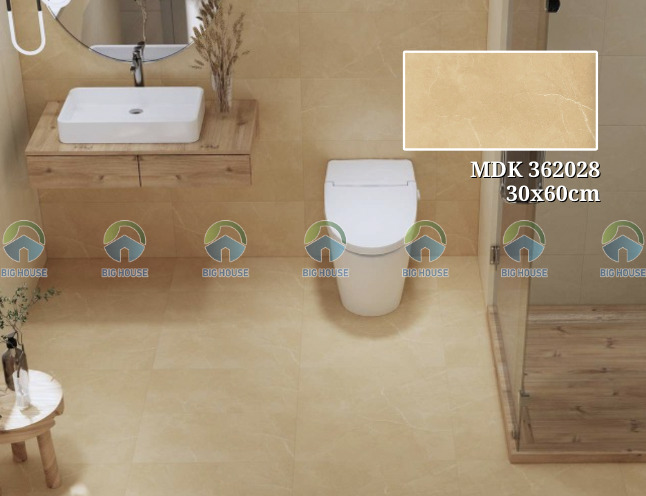 Nhà vệ sinh sử dụng gạch lát sàn 30x60 tông màu cam