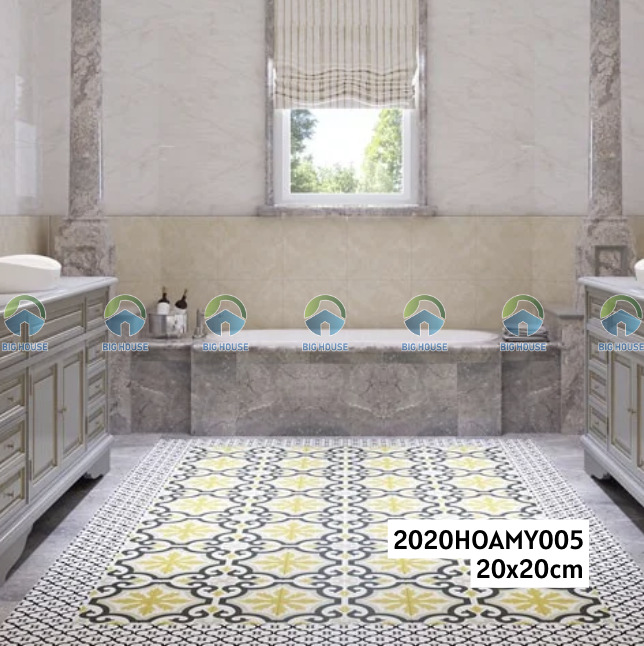 Gạch bông cũng được sử dụng phổ biến trong nhà tắm để trang trí