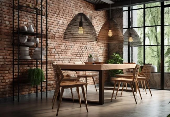 ứng dụng gạch giả cổ ốp tường phòng ăn