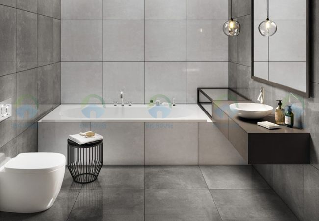 gạch lát nền nhà vệ sinh 60x60 vân xi măng Viglacera KHP 6908M