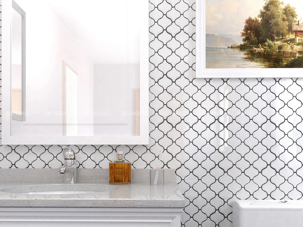 gạch mosaic trắng hình đèn lồng