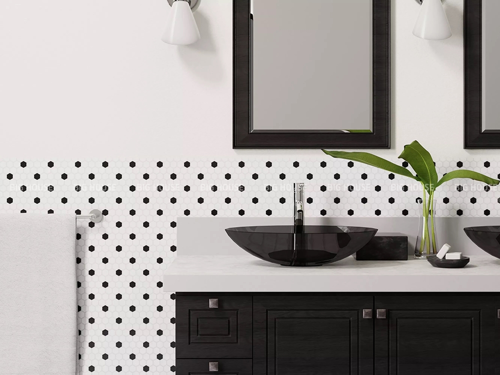 gạch mosaic trắng đen lục giác