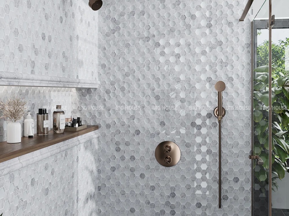 gạch mosaic trắng lục giác